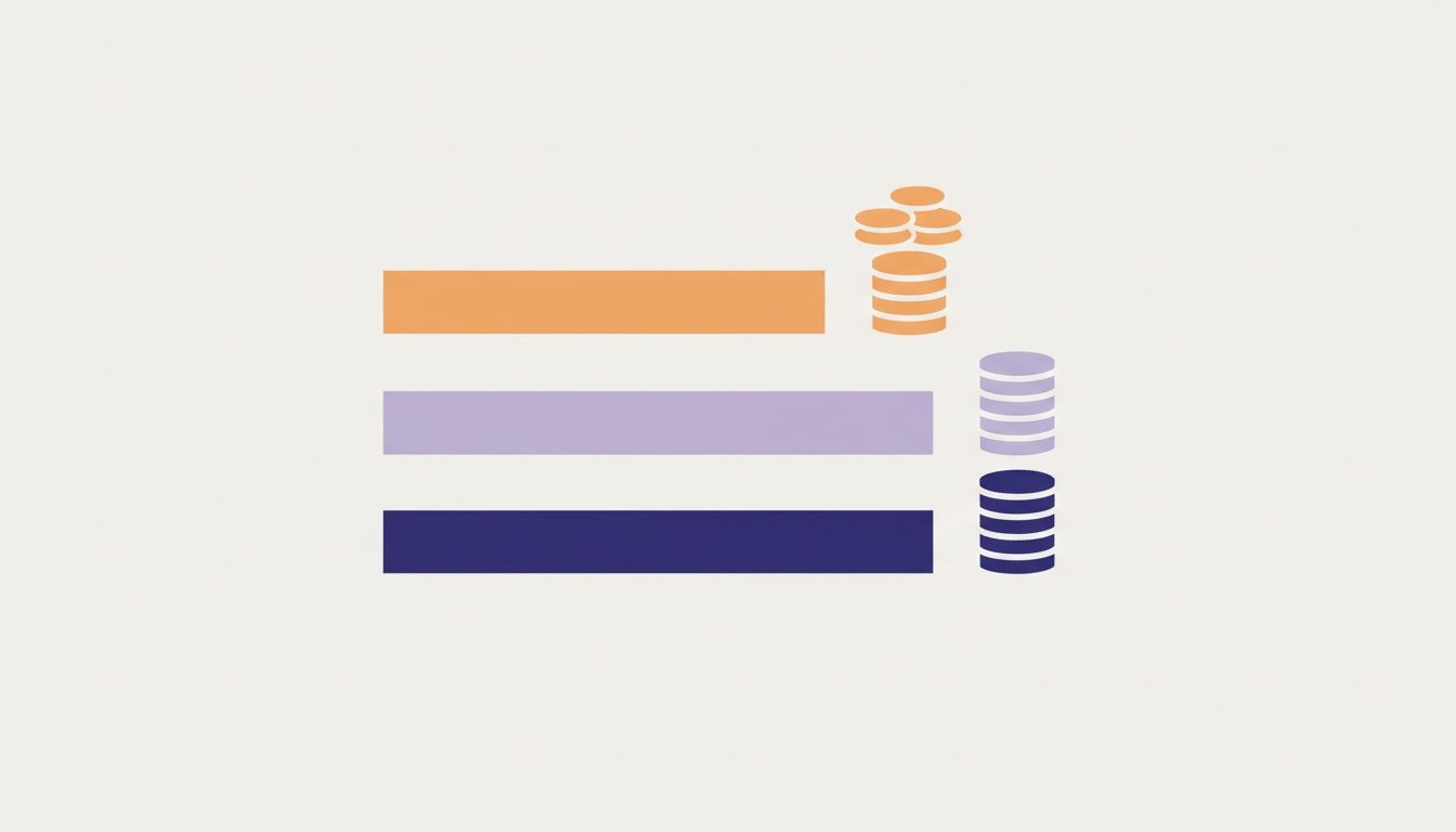 Three bars of different lengths with stacks of coins beside them